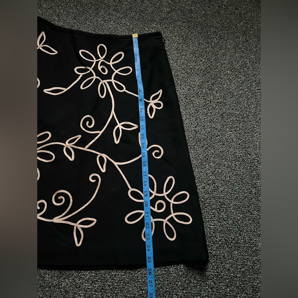 Black & Yellow Ribbon Floral Wool Midi Knee-Length Modest Fit & Flare Skirt Sz 6 - Picture 10 of 16